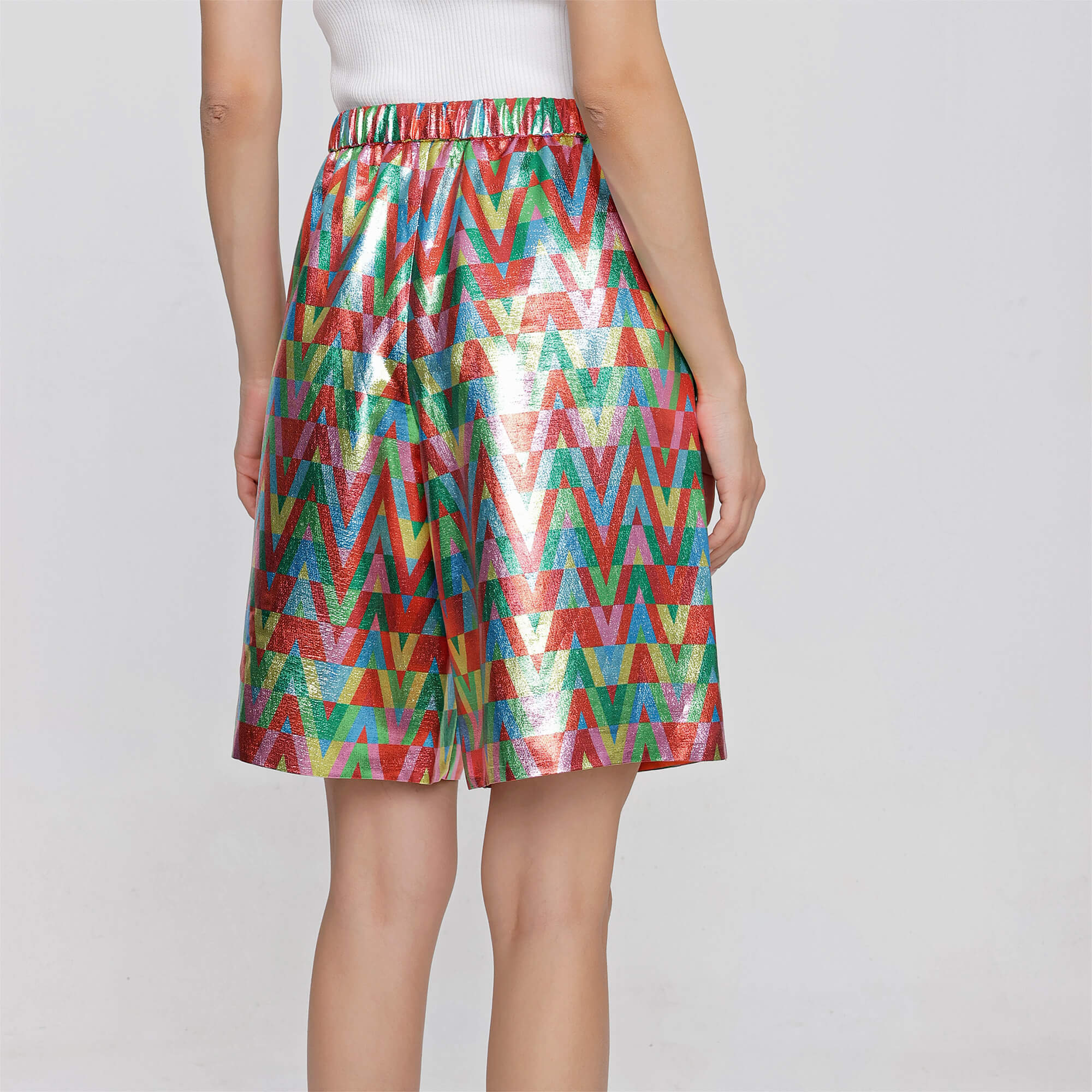 Valentino - Geometric Patterns Metallic Fabric Shorts